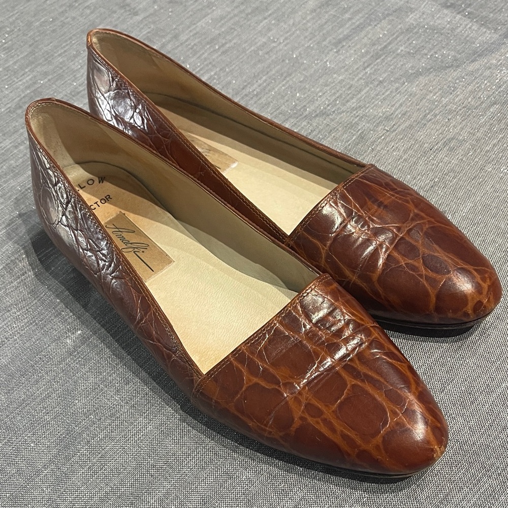 Vintage Amalfi Brown Croc-Embossed Loafers